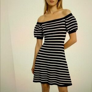 Zara Black and White Striped Off-Shoulder Mini Dress